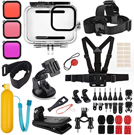 Deyard 52 in 1 Accessories Kit Compatible with GoPro Hero 9 Black, Waterproof Case   3 Filters Chest   Head/Wrist Strap  Bike/Backpack Clip   Floating Grip