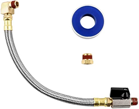 QWORK Extended Tank Drain Valve Assembly Kit for Air Compressor, Including 10 Inches Air Compressor Tank Drain Hose 1/4 inch NPT, 1/4" to 3/8" Brass Adapter and Thread Seal Tape