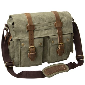 Peacechaos Messenger Bag Leather Canvas Shoulder Bookbag Laptop Bag  Dslr Slr Camera Canvas Shoulder Bag