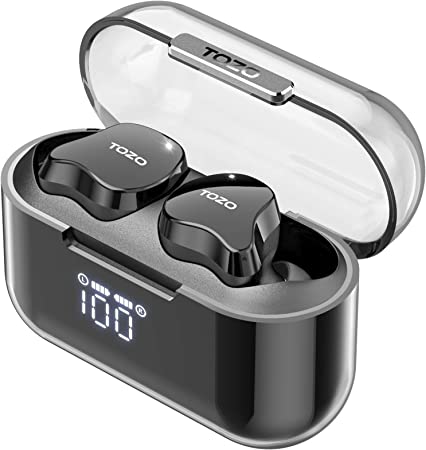 TOZO Crystal Buds Bluetooth 5.3 True Wireless Stereo Earbuds IPX7 Waterproof in Ear Headset Call Noise Reduction Headphones with Digital Display and Transparent Case Long Standby Earphones Black