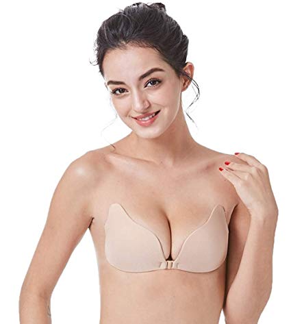 MITALOO Adhesive Invisible Backless Push Up Strapless Sticky Bras Reusable Magic Bra for Women Beige