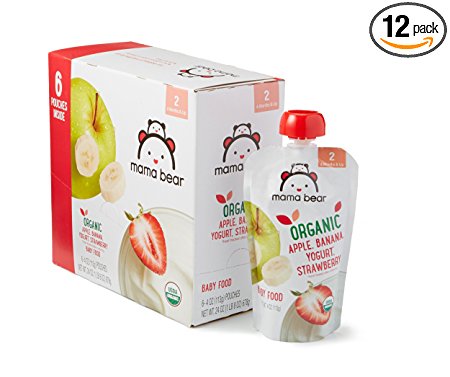 By Amazon - Mama Bear Organic Baby Food Pouch, Stage 2, Apple Banana Yogurt Strawberry , 4 Ounce Pouch (Pack of 12)