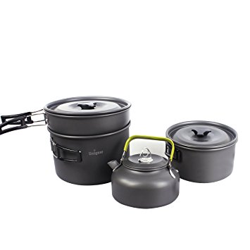 Camping Pots, Portable Hard Anodized Aluminum Cooking Ware Cookware Picnic Bowl Pot Pan Kits