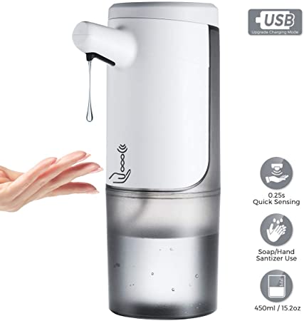 LARMHOI 450ML Rechargeable Automatic Soap Hand Sanitizer Dispenser Touchless Soap Dispenser with 2 Volume, Touch Control, IP X4 Waterproof, Anti-Leakage, Dispenser for Kids, Kitchen, Bathroom
