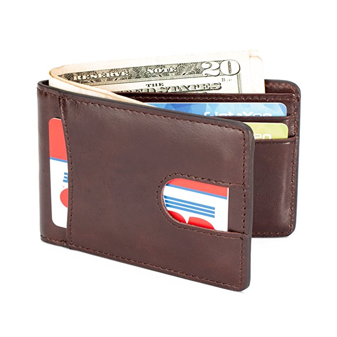 Mens Leather Wallet Slim Front Pocket Wallet Billfold ID Window RFID Blocking