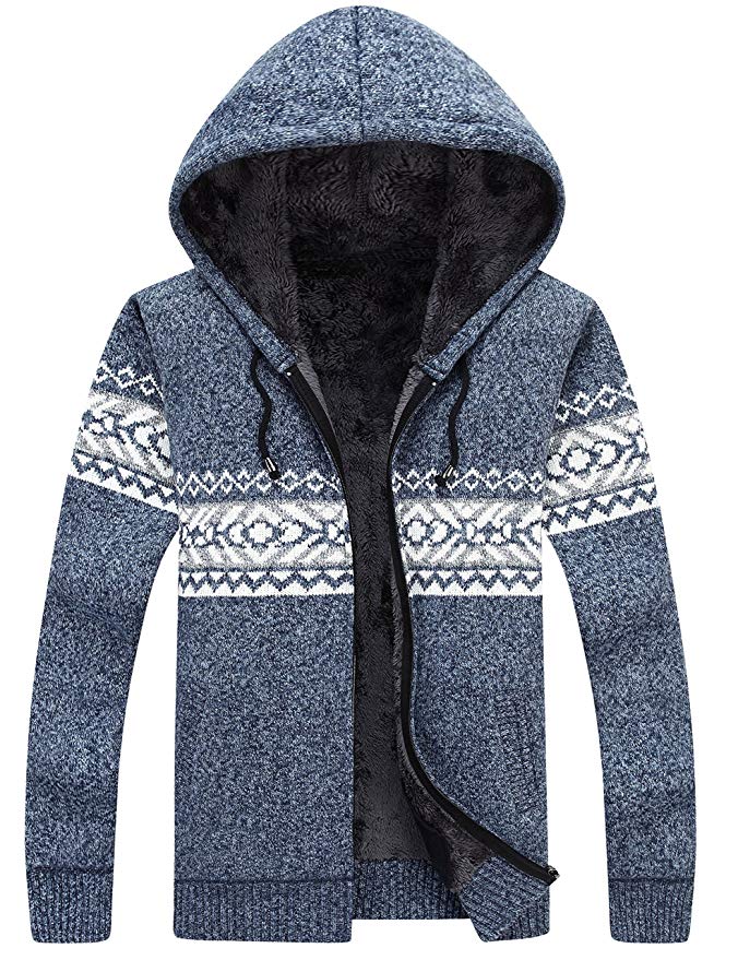 Lentta Men's Casual Slim Fit Full Zip Up Fleece Lined Hooded Cardigan Sweaters W Pockets