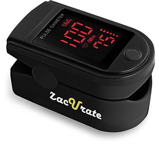 Zacurate Pro Series 500DL Fingertip Pulse Oximeter Blood Oxygen Saturation Monitor with Silicon Cover, Batteries and Lanyard (Black)