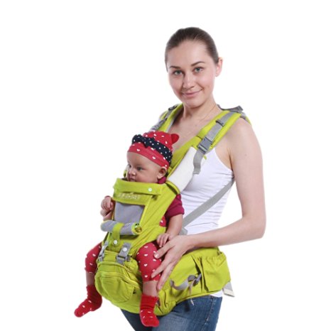 Baby Carrier Backpack Multifunction with Pure Cotton Waist Stool and Hood Baby Holder for 3-36 month Baby&Child Best for New Mom, Apple Green