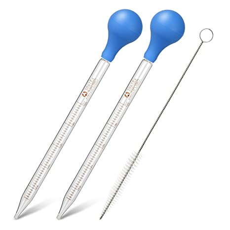 Glass Pipette Dropper 10ML Graduated Liquid transfer Pipettes with Rubber Suction Bulb x 2 Pcs   Cleaning Brush x 1 PC, by Hyber&Cara