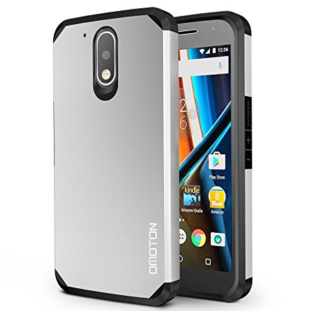 OMOTON Motorola Moto G4 / G4 Plus Case - Dual-Layer [Soft TPU Interior] [Durable PC Exterior] For Moto G4 / G4 Plus [Silver]