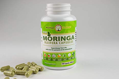 Moringa Oleifera Superfood - 180 Capsules, 400mg Each, 100% Raw, Potent, Rich Green Color, Natural, Non-GMO with Vitamins, Minerals, Amino Acids, Plant Protein, Anti-inflammatories and Antioxidants
