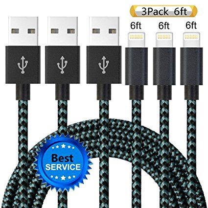 SGIN iPhone Cable 3Pack 6FT Nylon Braided Certified Lightning to USB iPhone Charger Cord for iPhone 8 7 Plus 6S 6 SE 5S 5C 5, iPad 2 3 4 Mini Air Pro, iPod Nano 7 - Navy