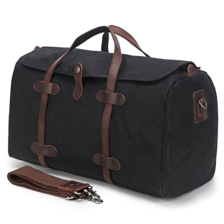 Duffle Bag, BuyAgain Waxed Canvas Travel Tote Bag Leather Trim Weekend Bag
