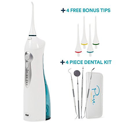Aqua Flosser - Professional Rechargeable Oral irrigator with 4 tips and 4 dental tools - Water Flosser w/ 3 Modes - Portable & Cordless - Ideal for Kids and Braces - Dentist Recommended - FDA Approved