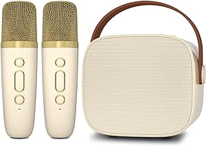 IROO Mini Karaoke Machine with 2 Wireless Microphone,Portable Bluetooth Speaker for Kids and Adults,Gifts for Girls and Boys 4, 5, 6, 7, 8, 9, 10  Year Old Birthday Party Home (Beige)