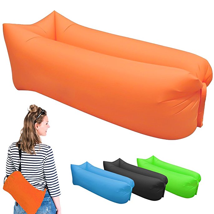 Inflatable Lounger, Portable Air Beds Sleeping Sofa Couch for Travelling, Camping, Beach, Park, Backyard (orange)