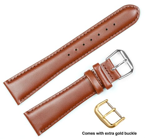 deBeer brand Coach Leather Watch Band (Silver & Gold Buckle) - Havana 19mm