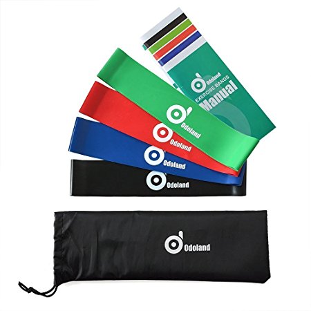 Odoland Exercise Resistance Loop Bands-Physical Therapy Bands-Fitness Stretch-Elastic Power Weight Bands-Set of 4 Strength Performance Bands-In Home Gym Elastic Strength for All Workouts