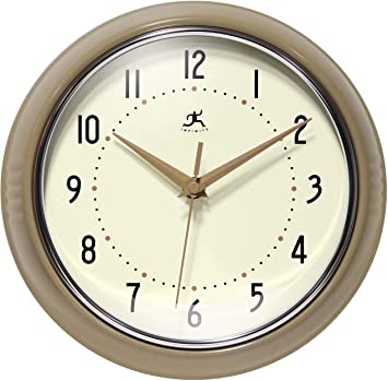 Retro 9 inch Silent Sweep Non-Ticking Mid Century Modern Kitchen Diner Wall Clock Quartz Movement Retro Wall Clock Decorative (Latte)