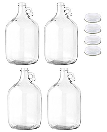 Home Brew Ohio MN-TF9E-S1RA-MP Glass Water Bottle, Includes 38 mm Metal Screw Cap, 1 gal Capacity (Pack of 4)