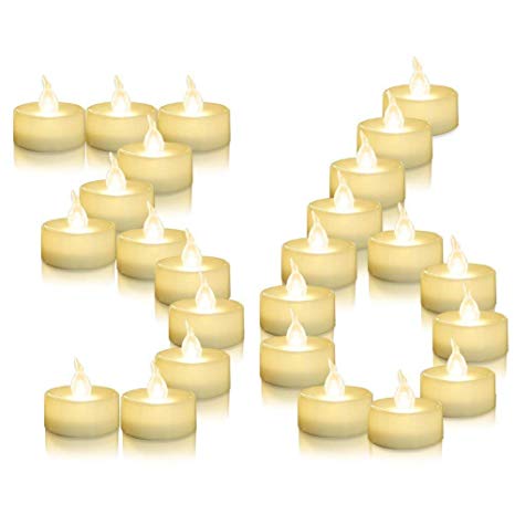 36 Pack Flameless Battery Operated Tea Lights, Amagic Electric Fake Tealight with Warm White Flickering Bulk, LED Candle for Holiday & Home Decoration, Dia 1.4"x 1.3", White …
