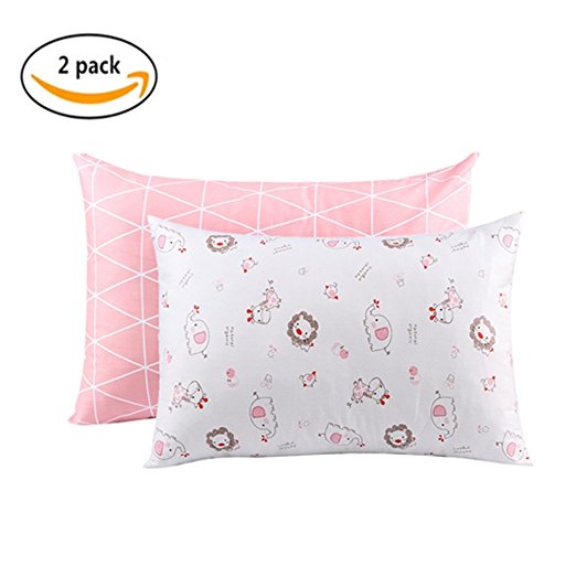Kids Toddler Pillowcases UOMNY 2 Pack 100% Cotton Pillow Cover Cases 13 x 18" for Kids Bedding pink line/lion