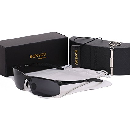 Ronsou Men Sport Al-Mg Polarized Sunglasses Unbreakable For Driving Cycling Fishing Golf
