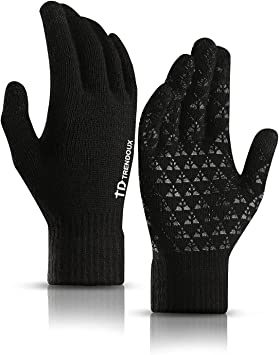 TRENDOUX Winter Gloves for Men and Women - Upgraded Touch Screen Anti-Slip Silicone Gel - Elastic Cuff - Thermal Soft Wool Lining - Knit Stretchy Material