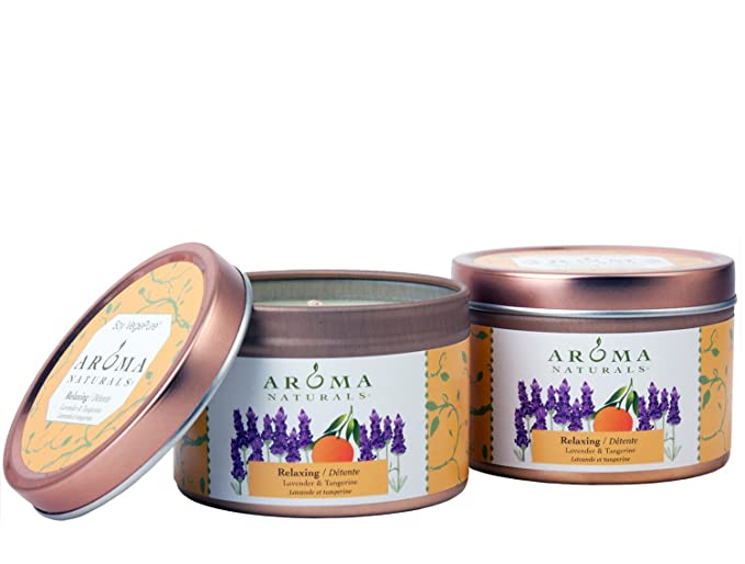 Aroma Naturals Tin Candle Essential Oil Natural Soy Scented, Lavender and Tangerine, 2 Count