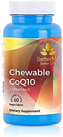 Vegan Chewable CoQ10, 200mg CoQ10, 60mg Vitamin C and 60mg Orange Powder Antioxidant Supplements. 60 Tablets