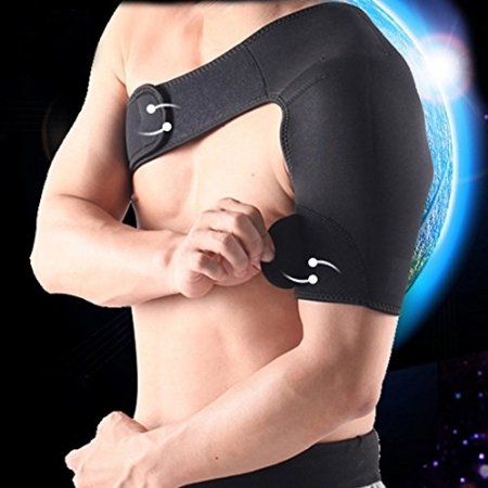 Black Single Shoulder Support Joint Neoprene Compression Warmth Protective Gear Adjustable Right and Left Shoulder Pad Belts Badminton Basketball Fitness Sports Warm Shoulder Protector Safety Armor Neoprene Brace Dislocation Injury Arthritis Pain Magnetic Shoulder Support Strap with Smile Sticker