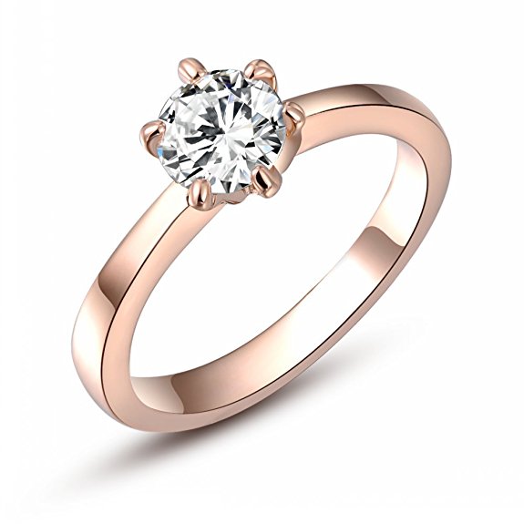 Angelady 18K Platinum/Rose Gold Plated 1/2 ct Round Diamond Solitaire Wedding Engagement Anniversary Birthday Ring