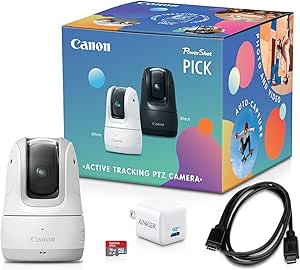 Canon PowerShot PICK, Active Tracking PTZ Camera (White) - Built-in Wi-Fi, USB-C Charging, Voice-Activated Operation, Automatic Subject Tracking, Remote Shooting & Playback, Portable, Lightweight