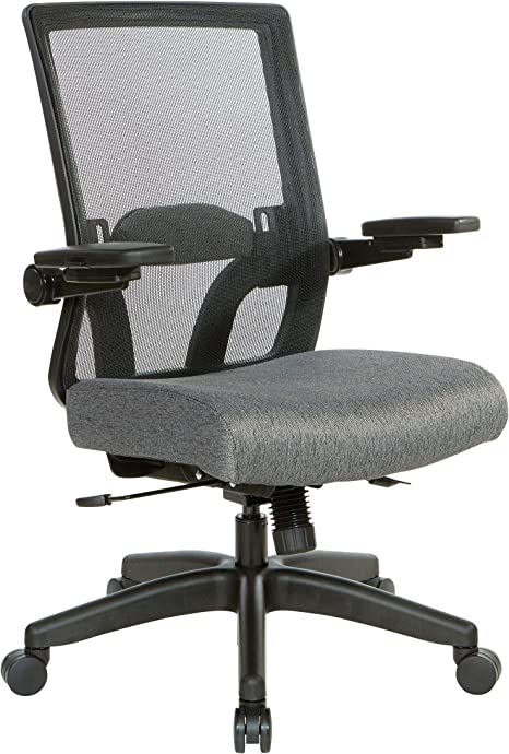 Office Star 867 Series Adjustable Manager's Chair with Breathable Mesh Back, Lumbar Support and Padded Flip Arms, Charcoal Fabric Seat with Black Nylon Base