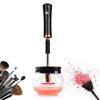 Estefanlo Makeup Brushes Cleaner and Dryer Automatic 360 Degree Rotation with 8 Rubber Collars Powered by 2 AAA battery (Battery not included) (Black)