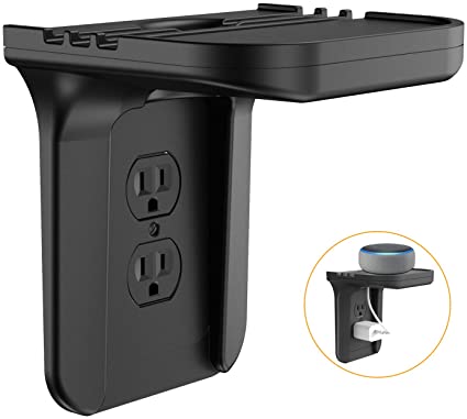 Wall Outlet Shelf Holder Charging Socket Power Perch Organizer, [Up to 15lbs] [Easy Install] with Standard Vertical Outlet, Space Saving Solution for Echo/Google Home/Cell Phone/Smart Speaker