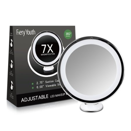 Fiery Youth Adjustable Makeup Mirror LED Lighted Vanity,Bathroom Mirror,With 7X Magnification 360°Swivel 6" Screen,Warm LED Sensitive Button