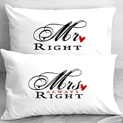 Mr Right Mrs Always Right Pillowcases, First Anniversary Gift Idea, Funny Gift for Him, Gifts for Husband