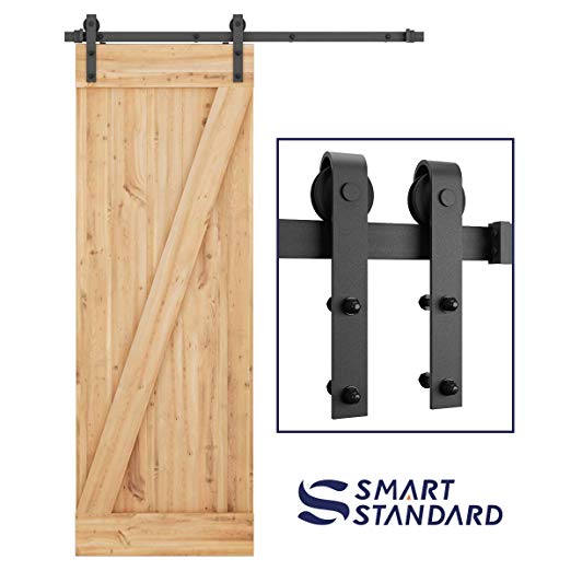 SMARTSTANDARD 5ft Heavy Duty Sturdy Sliding Barn Door Hardware Kit -Smoothly and Quietly -Easy to Install -Includes Step-by-Step Installation Instruction Fit 30" Wide Door Panel (J Shape Hanger)