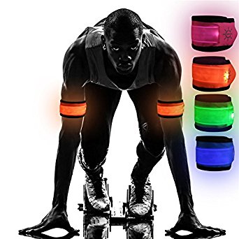 [4 Pack] Emmabin LED Slap Armband Lights Glow Band for Running, Replaceable Battery - 4 Modes (Always bright/Quick Flashing/Slow Flashing/Off), 35cm Glow Bracelets with 4-Pcs Package (Mode: EB-AB4X35)