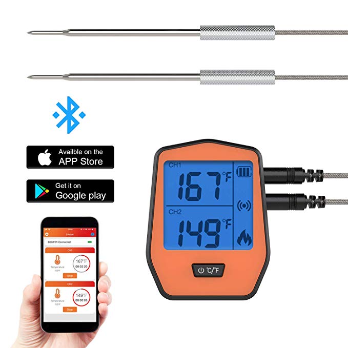 Wireless Remote Digital Meat Thermometer - Smart Cooking Food Thermometer for Candy BBQ Grilling Oven Kitchen Grill with Dual Probe,Support iOS & Android[2019 Latest]