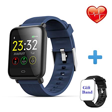 Smart Watch, Fitness Tracker Activity Tracker Heart Rate Monitor, Activity Tracker Color Screen, Fitness Tracker Blood Pressure Sleep Monitor IP67 Waterproof Smart Band (Q9-Blue)