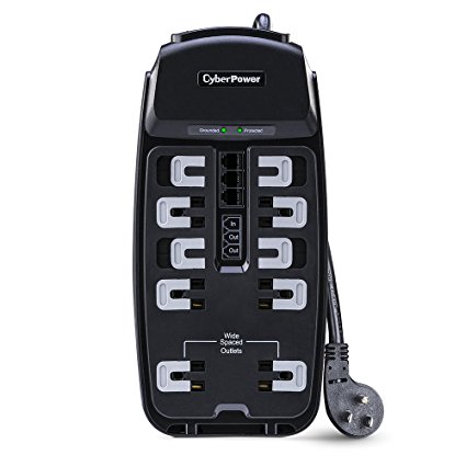 CyberPower CSP1008T Surge Protector 10-Outlets  8Ft Cord and TEL Protection 2850 Joules