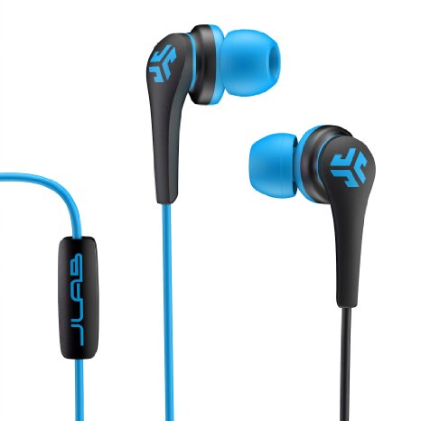 JLab Jbuds CORE-BLUBLK-FOIL Hi-Fi Noise Isolating earbuds with Mic and Cush Fin Technology Guaranteed Perfect Fit Guaranteed for Life - BlueBlack