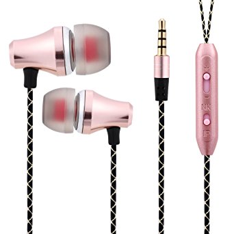HooStars HS109RG Sand Gold Aluminum Casing Strong Bass In Ear Earphones Ear Bud With Microphone , For PS4 / Mobile / Tablets / Laptop PCs