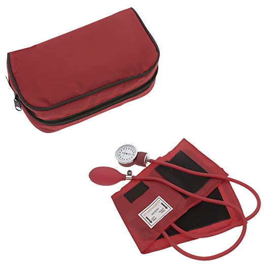 Manual Blood Pressure Monitor BP Cuff Gauge Aneroid Sphygmomanometer Machine Kit (Red)