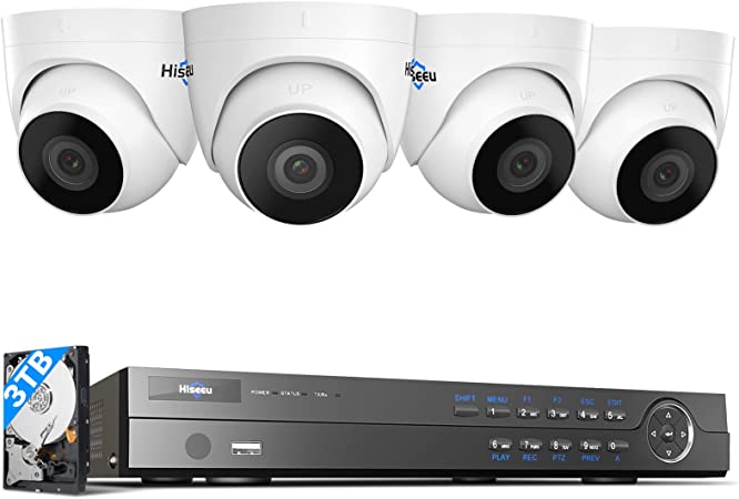 Hiseeu 4K 8MP PoE Security Camera System, 4Pcs 8MP Dome IP Security Cameras with Audio, 8CH PoE Home Surveillance System with 3TB HDD for 24/7 Video Recording, 100ft Night Vision, Works with Hikvision