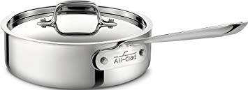 All-Clad 4402 Stainless Steel Tri-Ply Bonded Dishwasher Safe Saute Pan with Lid / Cookware, 2-Quart, Silver