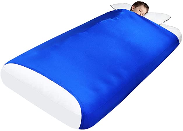 Sensory Compression Bed Sheet for Kids - Breathable, Stretchy, Deep Pressure Snuggle Pouch for Relaxing & Comfortable Sleeping (Full Size, Blue)