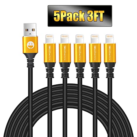 5Pack iPhone Charger Cable 3ft Premium Lightning Cable USB Charging Cord Compatible with iPhone 11 Xs Max XR X 8 Plus 7 Plus 6 5 5s Plus SE iPad Pro iPod and More - Black